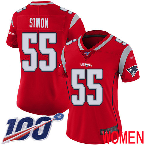New England Patriots Football #55 100th Season Inverted Limited Red Women John Simon NFL Jersey->women nfl jersey->Women Jersey